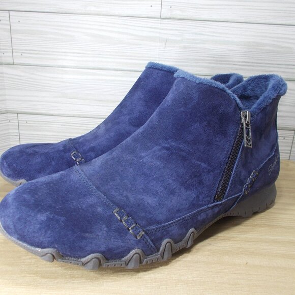 Skechers Bikers Ankle Boots Women's Size 8.5 Suede Zip Navy - Picture 1 of 5